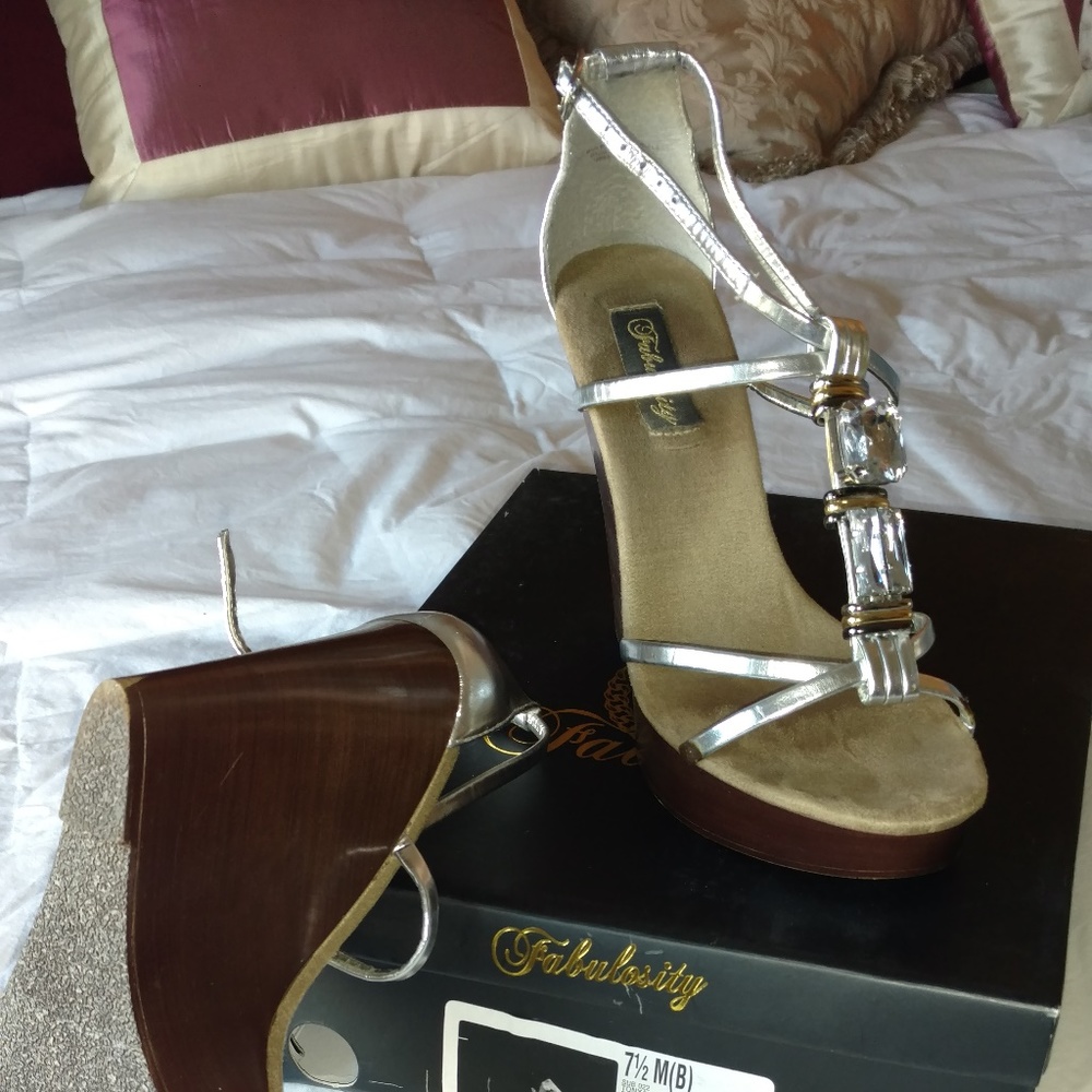 Fabulosity Pewter/Silver Jeweled "Tonya" Platforms
